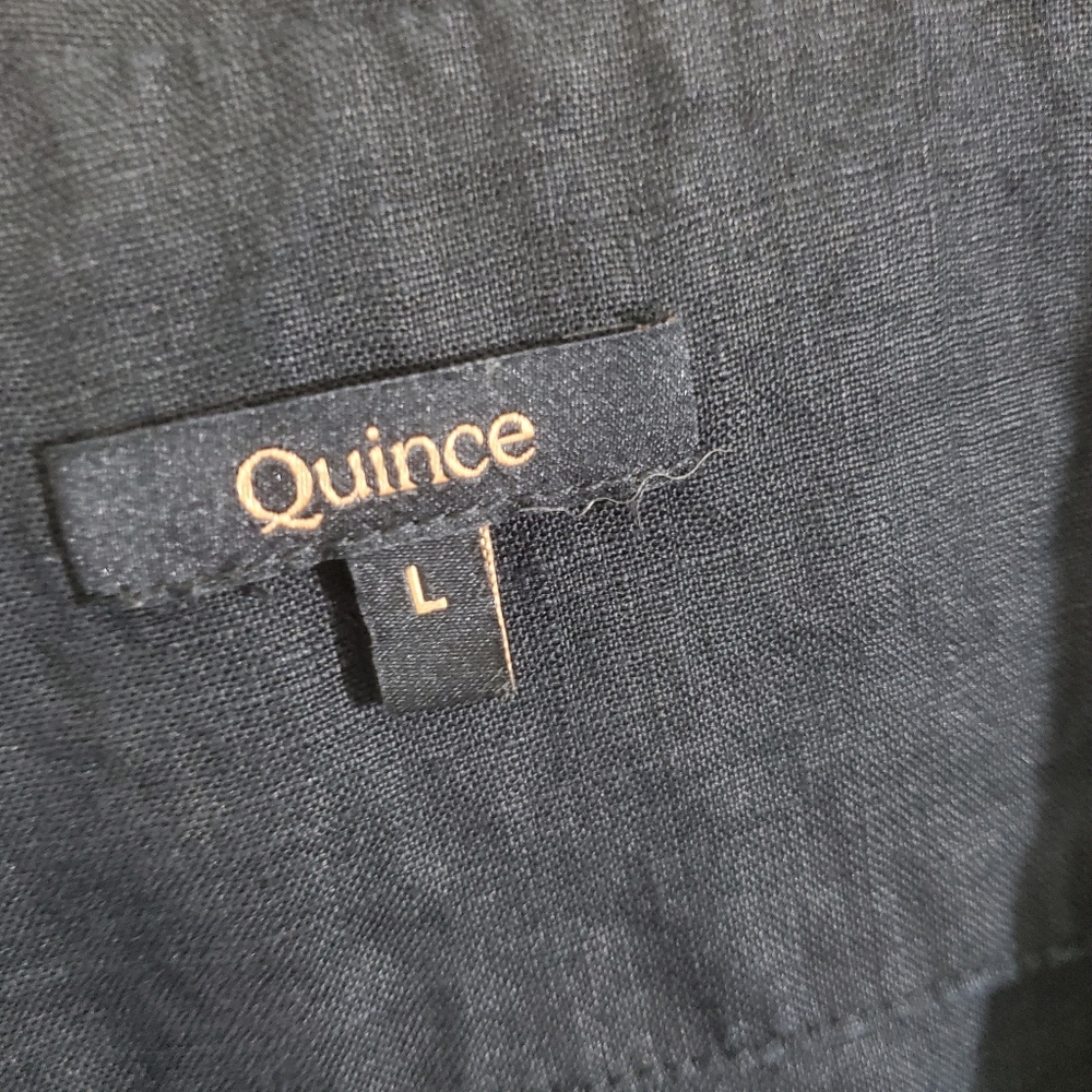 Quince 100% European Linen Short Sleeve Shirt Black Boxy Cropped Size Large Boho - Picture 6 of 9